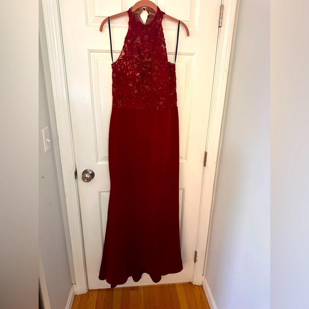 Red Maxi Gown with Sequin Embellishments for Prom